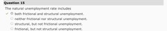 <p>The unemployment rate that arises from the effects of frictional plus structural unemployment.</p><p>EX: Frictionally unemployed: 1,000</p><p>Structurally unemployed: 2,000</p><p>Cyclically unemployed: 4,000</p><p>Employed: 63,000</p><p>1,000+2,000=3,000</p><p>1,000+2,000+4,000+63,000=70,000</p><p>3,000/70,000=0.0428 or about 4.28%</p>