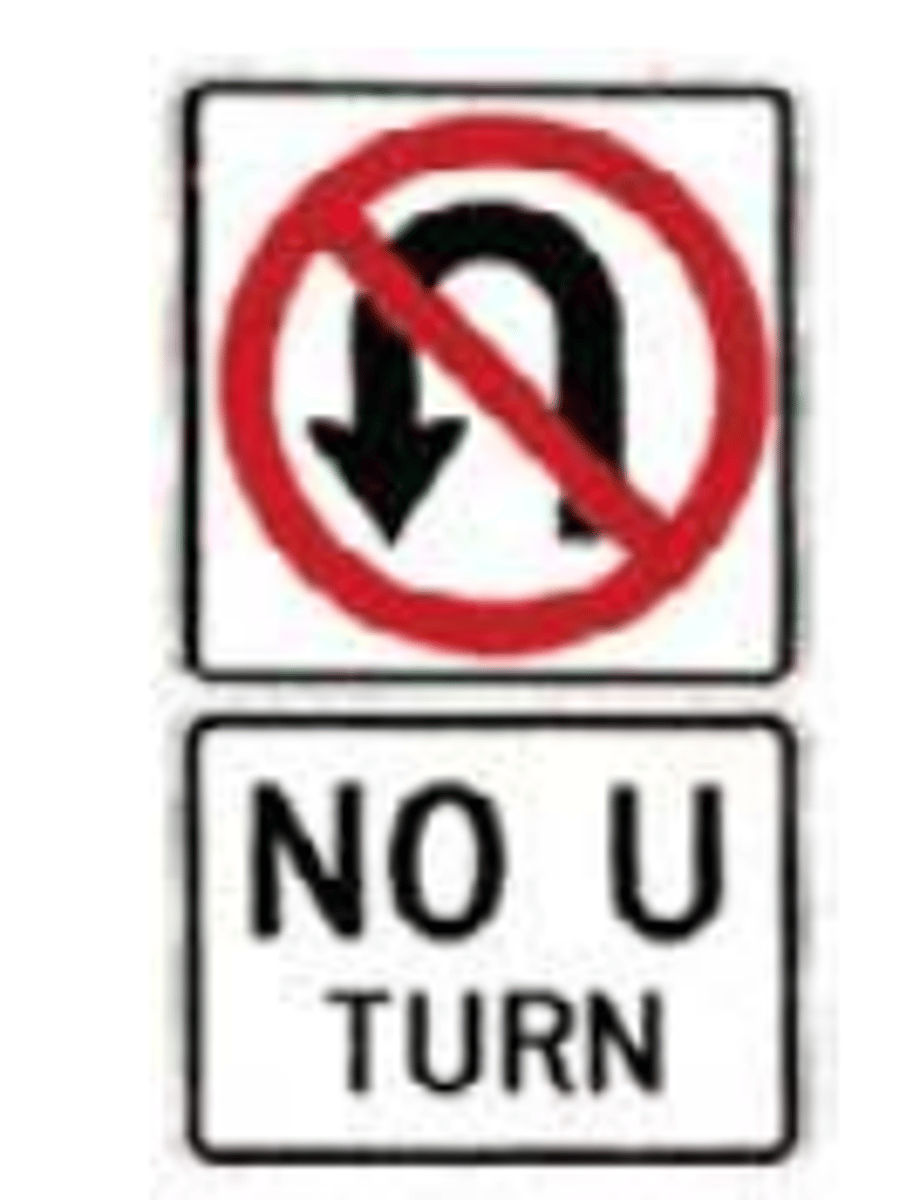 <p>A sign indicating that you cannot turn around to go in the opposite direction at this intersection.</p>