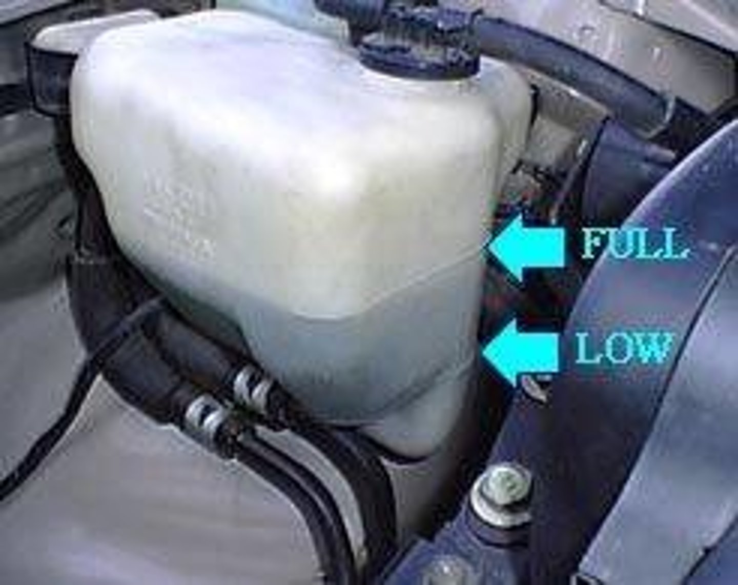 <p>Identify the minimum and maximum level markings on the header tank, where fitted, or the radiator filler cap. Describe how to top up the coolant to the correct level.</p>