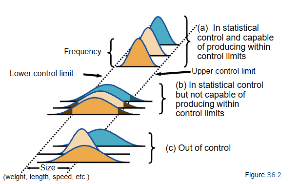 <p>Helps distinguish between natural variations and variations due to assignable causes with three types of process outputs</p><ol><li><p>In statistical control and capable of producing within control limits</p></li><li><p>In statistical control but <u>not</u> capable of producing within control limits</p></li><li><p>Out of control</p></li></ol><p></p>