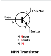 <p>NPN (THEY WILL GIVE “BASE” SO ORIENTATION DOESNT MATTER LEARN POSITION OF “EMITTER”)</p>