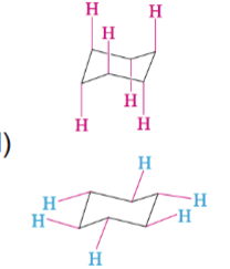 <p>half are pointing straight up or down (axial)</p><p>half are aligned with the carbons (equatorial)</p>
