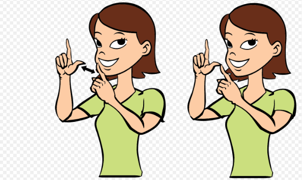<p>point left pointer finger up make “L” with right hand and tap the right thumbnail to the top of left pointer finger</p>