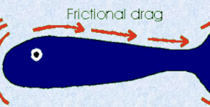 <p>water flows along the side which minimized by scales and slime </p>