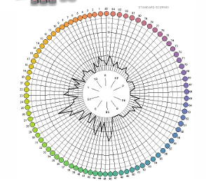 <p>take square root of total error score </p><ul><li><p>normative values change with <strong>age</strong>! </p></li></ul><ul><li><p>useful for <strong>acquired CVD</strong></p></li></ul><p></p>