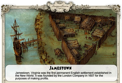<p>In 1607, the first permanent English colony in America was founded at this location. The Virginia Company, was a a joint-stock company chartered by England's King James I. (p. 25)</p>