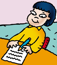 <p>She is writing</p>