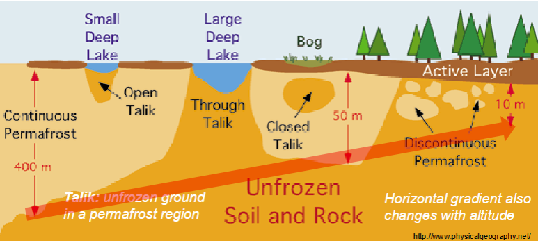 <p>The active layer in which temp fluctuates below/above 0 degrees during the year.</p>