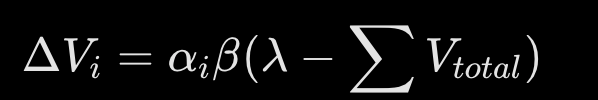 <p>Change in strength of stimuli = salience x learning rate( max associative strength - summed associative strength)</p>