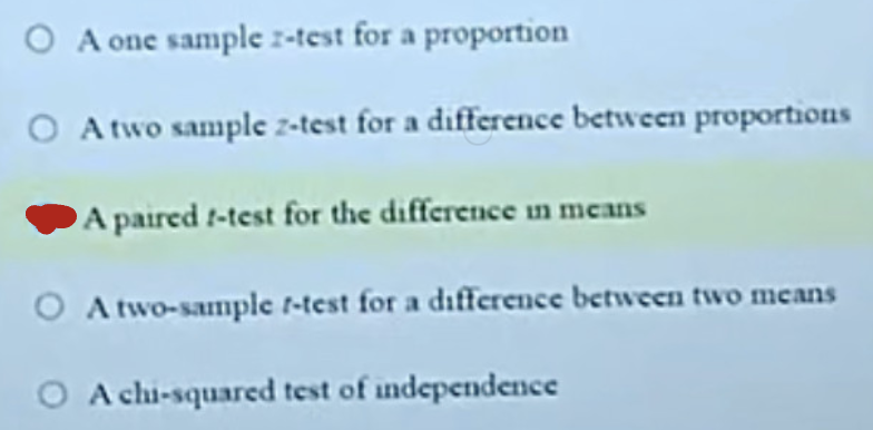 <p><span style="background-color: transparent;"><strong>C) A paired t-test for the difference in means</strong></span></p>