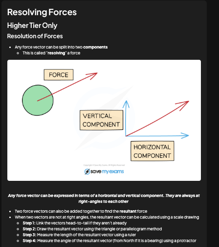 <p>Splitting a single force into two perpendicular components (horizontal and vertical). Any force vector can be split into components at right angles </p>
