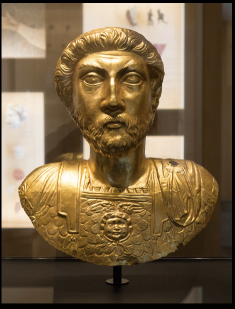 <p>(Copy of) Golden bust of a Roman Emperor,</p>