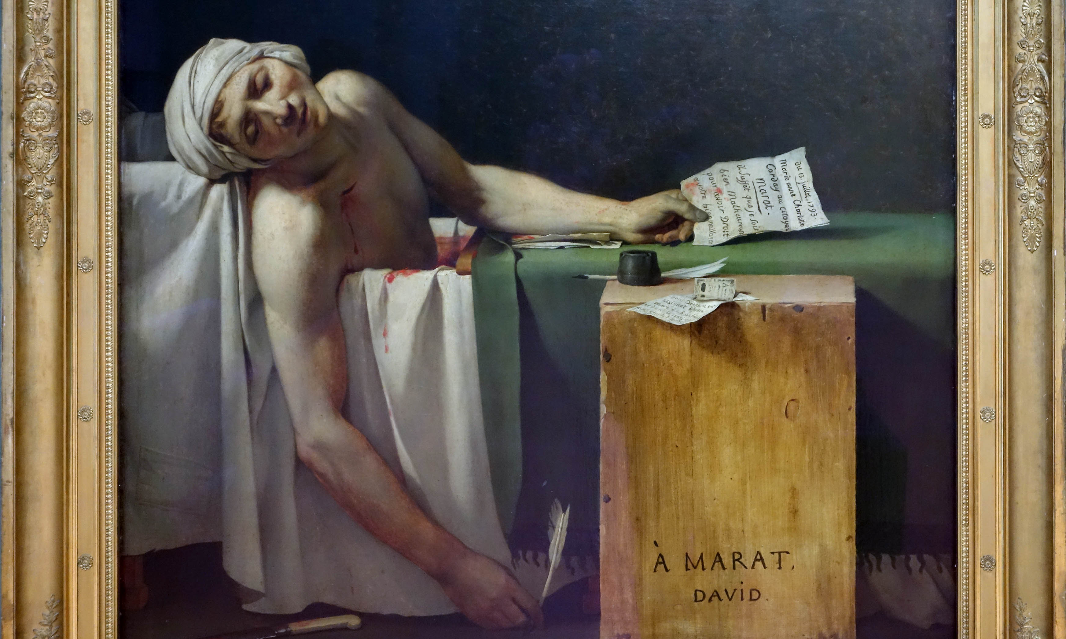 <p>Jacques-Louis David, Marat at his Last Breath (1793) oil on canvas, 165 x 128 cm</p><p></p>