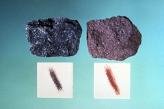 <p>Important ore of iron; can be metallic or reddish brown but always has a reddish-brown streak.</p>