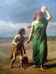 <p>Sarah is Abraham's wife. She is barren (she later gives birth to Isaac). Abraham has a child with Sarah's handmaid, Hagar. (The hierarchical structure of Gilead in The Handmaid's Tale is based on this). Hagar gives birth to Ishmael. Sharah banishes Hagar and Ishmael into the desert. Mohammad (the Muslim prophet) is a descendant of Ishmael.</p>