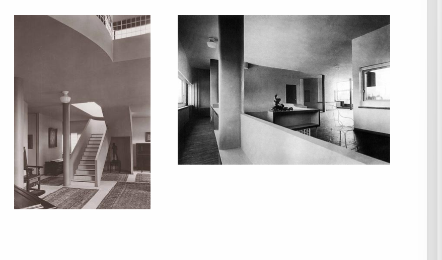 <ol><li><p>Long Horiztonal windows</p></li><li><p>Geometric = Rectangular volumes</p></li><li><p>Clean facade</p></li><li><p>Minimal decoration</p></li><li><p>Proportionalty</p></li><li><p>Asymmetrical but balanced</p></li><li><p>Integration of modern life with the car at the front</p></li></ol><p></p>