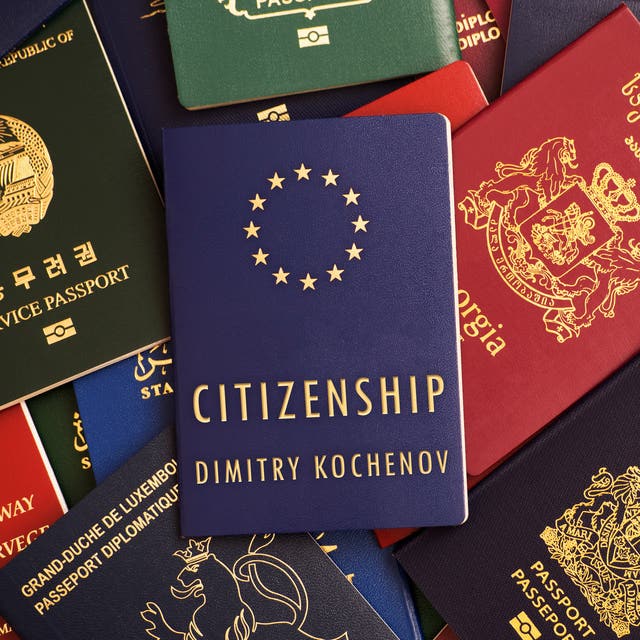<p>citizenship </p><p>(She applied for citizenship after living in the country for five years.)</p>