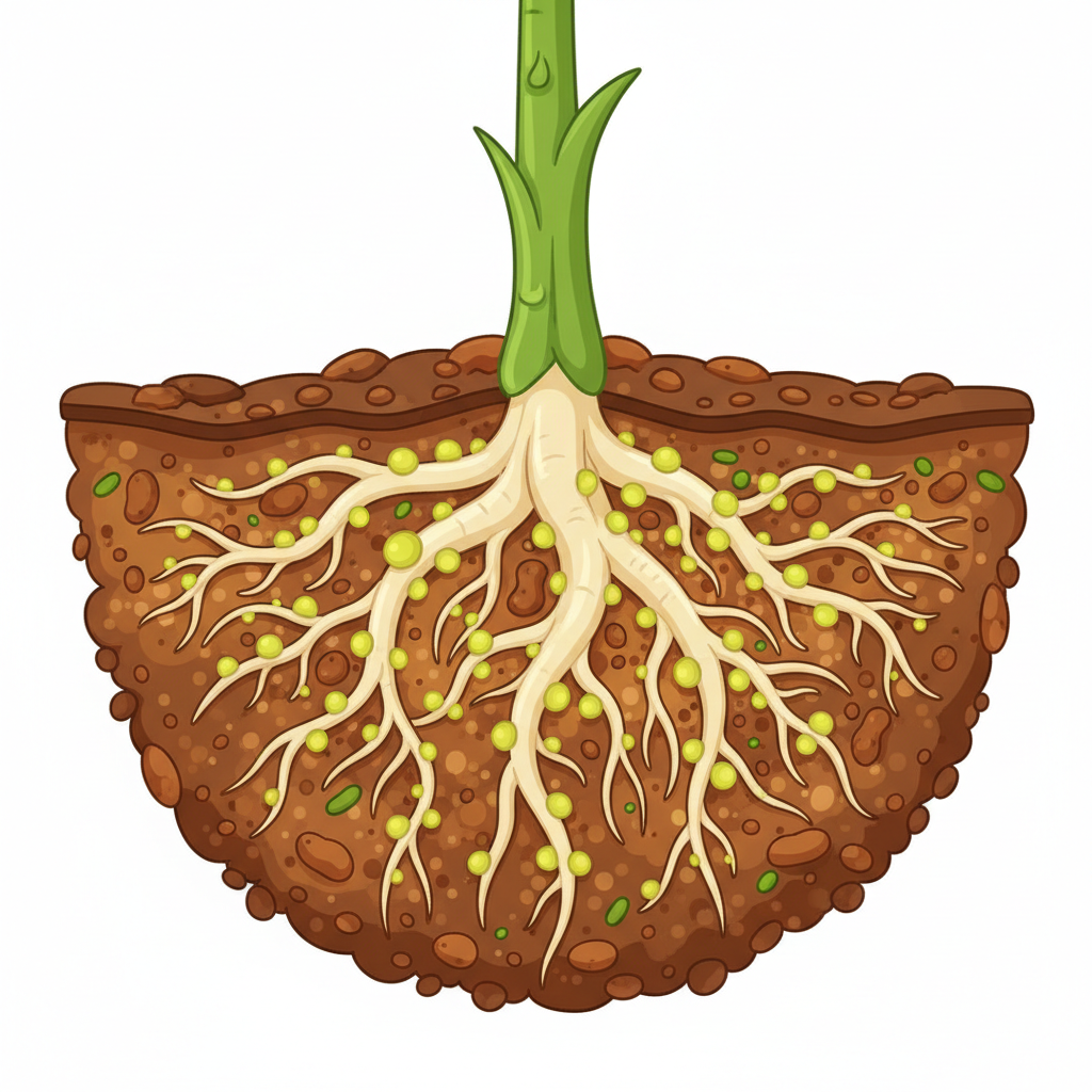 <p>Small bumps on the roots of legumes where nitrogen-fixing bacteria live.</p>