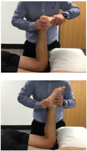<ul><li><p>Grade III</p></li><li><p>Prone, knee flexed to 90 degrees</p></li><li><p>Cup heel</p></li><li><p>Perform DF </p></li><li><p>Reduce pain from OA and provide bit of traction</p></li></ul><p></p>
