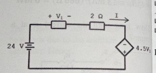 <p>Given the circuit below, solve for current I and the power absorbed by the dependent source if V1 is the voltage across a 4 Ω resistor.</p><p>A. −2 A, −36 W</p><p>B. −2 A, −72 W</p><p>C. −8 A, −36 W</p><p>D. −8 A, −72 W</p>