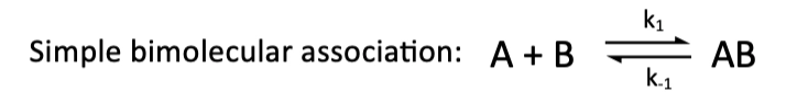 <p>we assume little or no change in structure, other than side chain rearrangements</p><p>this is a simple bimolecular association</p><p></p>