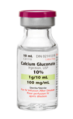 <p>N/A</p><p>Electrolyte Replacement</p><p>Indication(s): Hypocalcemia; stabilization of the myocardium in hyperkalemia with ECG changes; calcium channel blocker overdose.</p><p>Warning(s): Not used to lower serum potassium; provides temporary cardiac membrane stabilization.</p><p>Side effect(s): Bradycardia, hypotension (rapid administration), extravasation.</p>