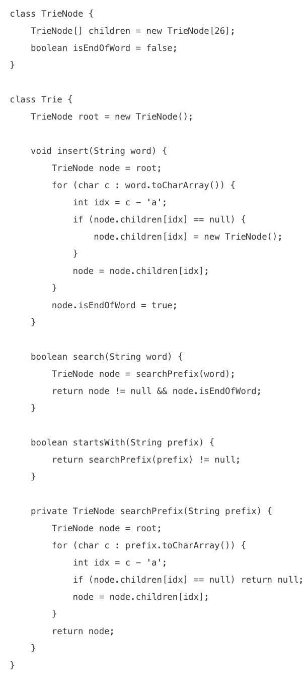 <ul><li><p>stores strings character by character, allowing efficient prefix lookups. each node represents a character, and paths from root to nodes represent prefixes</p></li><li><p>when to use</p><ul><li><p>autocomplete and search suggestions</p></li><li><p>spell checking</p></li><li><p>IP routing (longes prefix match)</p></li></ul></li></ul><img src="https://assets.knowt.com/user-attachments/c4903776-9d7e-4ac3-84be-5b09195b87e3.png" data-width="100%" data-align="center"><p></p>