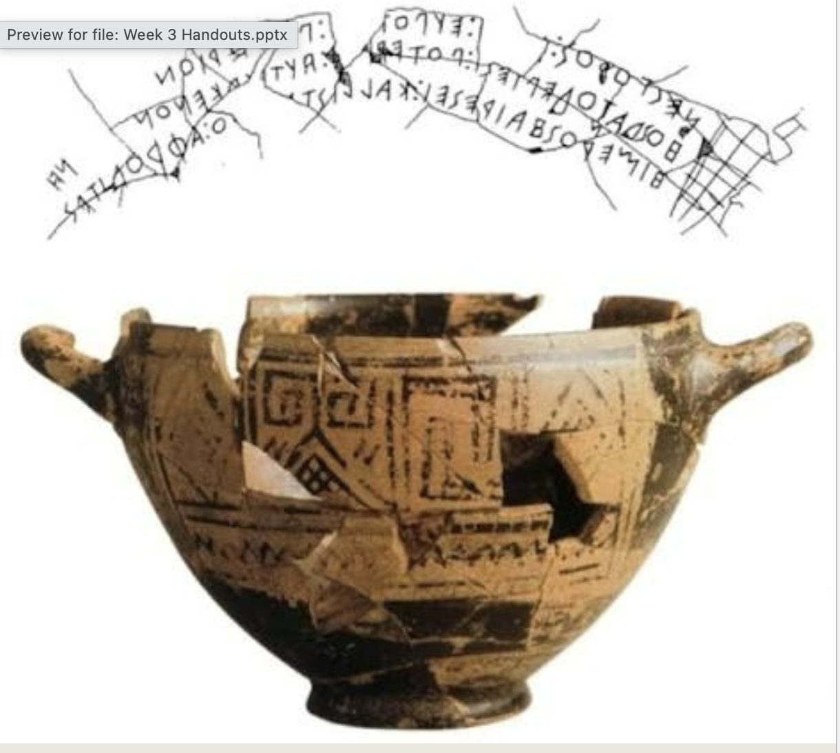 <p>What is this? What style is it in? What time frame was it probably made in? Where was it found? What is its significance? This is an early reference to whom?</p>