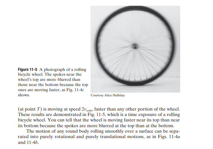 <p>The fact that the velocity at the top of a rolling wheel is twice the velocity in the center is why blurs are generated at the top of a wheel and the bottom is clearer. </p>