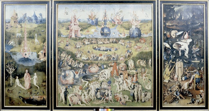<p>Hieronymous Bosch. Garden of Earthly Delights. Tripych. Oil on wood panel. Dutch Renaissance</p>