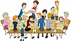 <p>gather, gather together.</p><p>My family got together for dinner</p>