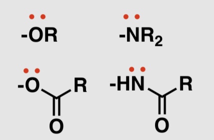 <p>OR, NR2, ESTERS, AMIDES</p>