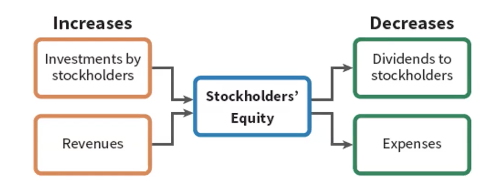 <p>stockholders’ equity is the owners’ claim on a company’s assets after all liabilities (creditors’ claims) have been paid</p><ul><li><p>everything that’s left over (ownership claim on total assets)</p></li></ul><p>ex: if you business were to go bankrupt first you would pay all creditors (liabilities) and once you’ve done that, <strong>or</strong> if you don’t have to do that (you dont have any debt) then whatever is left is the equity you had in the business (owners equity in the business). <br>*some assets are claimed by creditors and the rest are claimed by owners</p><ul><li><p>if you’re the buyer of stock that an investment to you (<strong>asset</strong>)</p></li><li><p>if you’re company is selling the stock, they’ll have it reported as <strong>common stock.</strong></p></li></ul><p>creditors have claims through liabilities, while owners have the residual claim through equity<br></p>