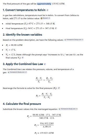 <p>Answer: 135.92 ATM </p>