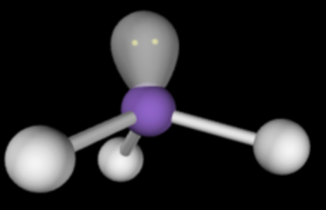 <p>4 electron domains</p><p>3 bonding domans</p><p>1 lone pair</p><p>less than 109.5 degree angles</p>