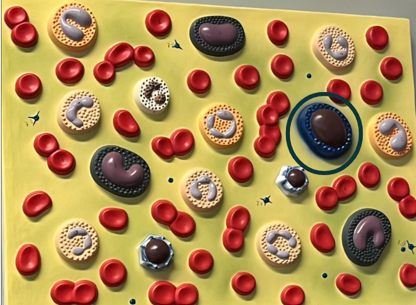 <ol><li><p>What cell is the blue circle referring to?</p></li><li><p>What is this cell’s function?</p></li></ol><p></p>