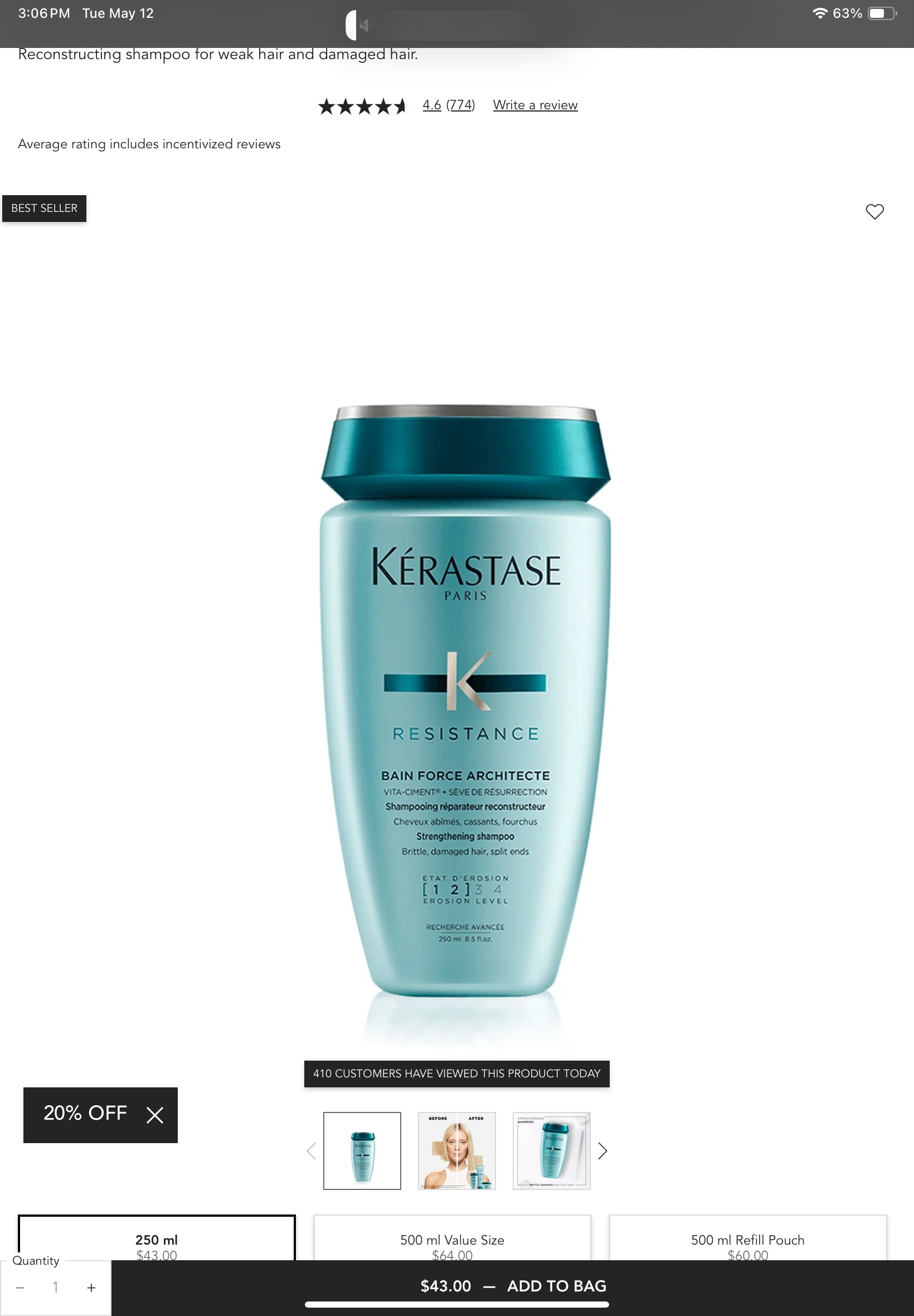 <p>Resistance Bain force architecte shampoo</p>