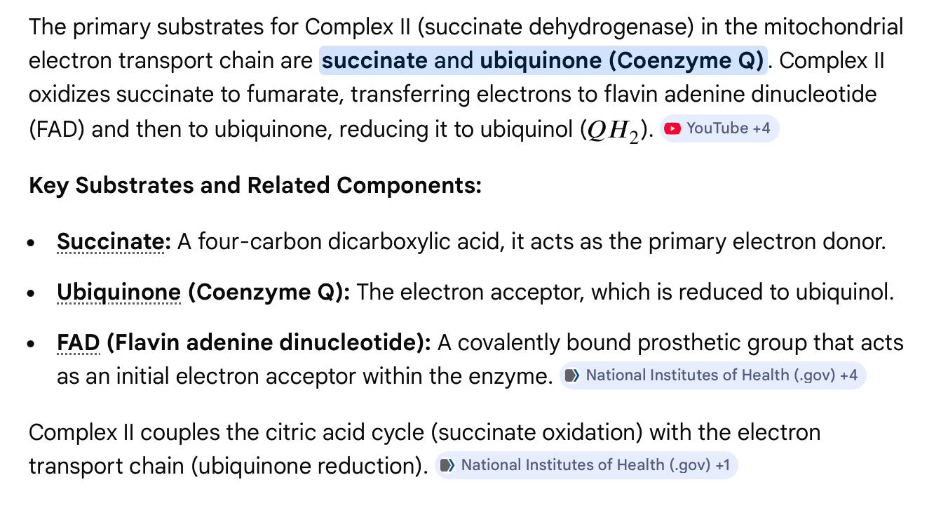 <p>Succinate and FADH2</p>