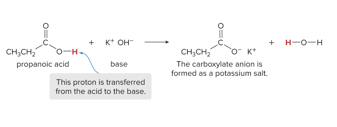 <p>acid-base reactions w/ carboxylic acids</p>