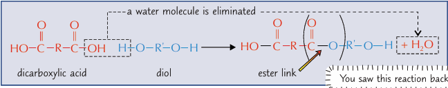 <ul><li><p>dicarboxylic acids + diols</p></li></ul><p></p>