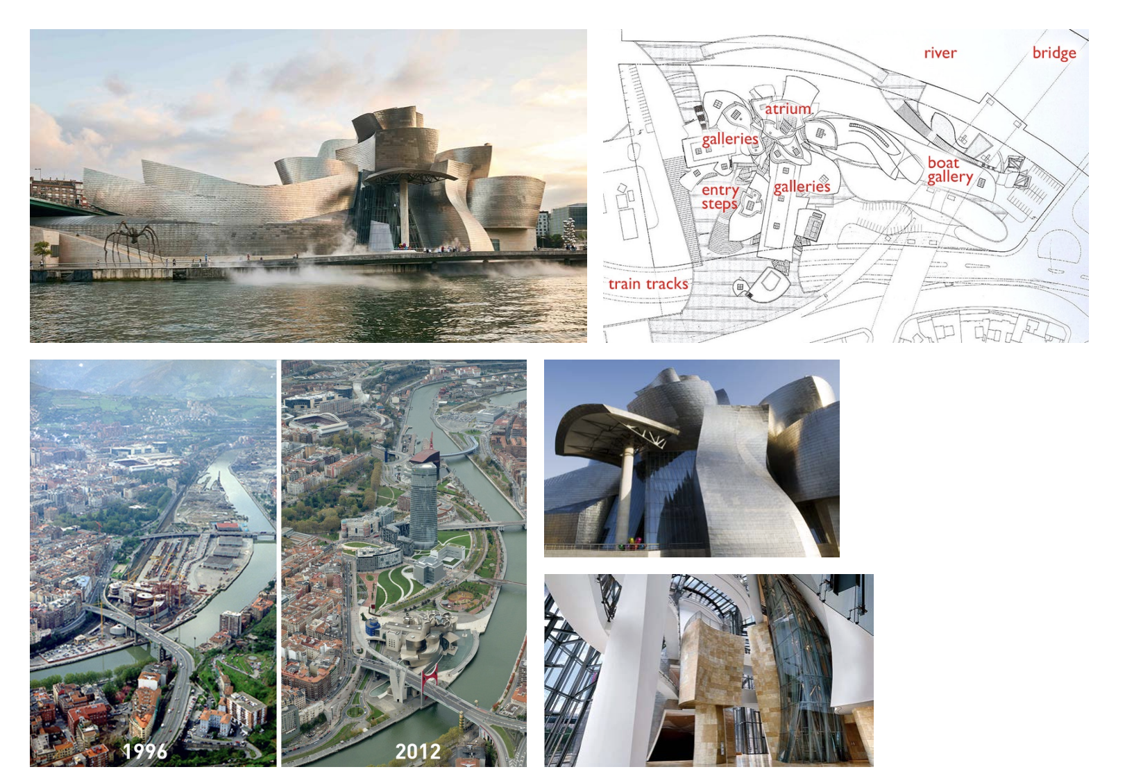 <p>Influential to museum architecture, designed with airplane software</p><p>Inspired by post-industrial site by the river and abandoned buildings, shiny metal and massing </p><p>Building itself becomes its own art/experience</p><p></p>