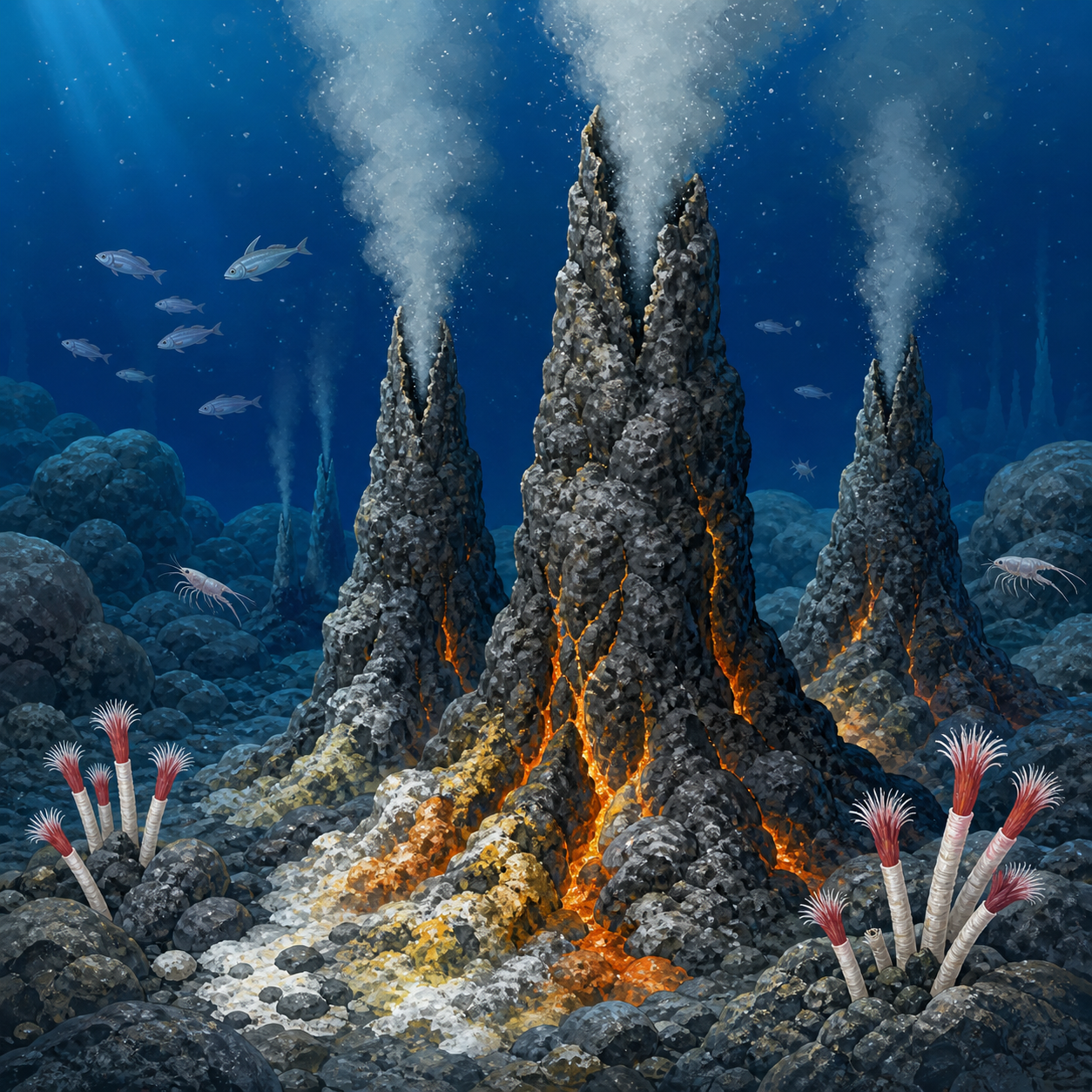 <p>Cracks in the deep ocean floor that release heat and minerals into the water.</p>