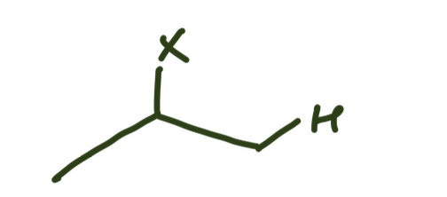 <p>X on the most substituted; H on the least</p>