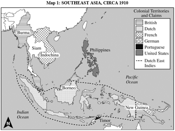 <p>The establishment of Dutch economic and political influence in Southeast Asia as shown in <span>Map 1</span> was most directly a result of which of the following?</p>