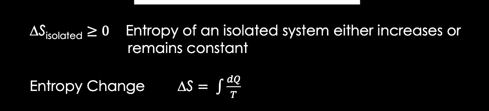 <p>an isolated system will always evolve to a state of higher entropy until equilibrium is achieved</p><p>(increasing randomness = increasing entropy)</p>