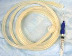<p>What is this mechanism of broncho-alveolar lavage, where the horse's head has to be extended (should use lidocaine to dec. coughing)?</p>