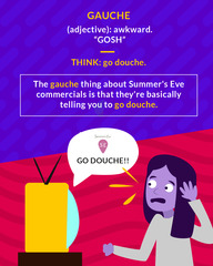 <p>(adj.) awkward, lacking in social graces, tactless, clumsy</p>