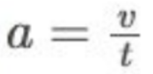 <p>acceleration = velocity over time, when initial velocity is zero</p>