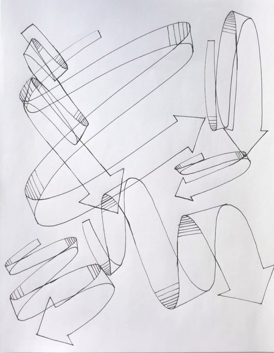 <p>Use foreshortening to compress the gaps between zigzags: wider gaps in front, narrower in back, even to the point of overlapping—which is fine. Start with a simple S-curve, then try more zigzags to practice the effect.</p>