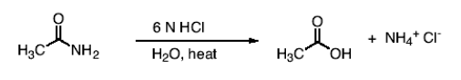 <p>You form a carboxylic acid (NH2 leaves and -OH comes in) and NH4+ Cl- as product. </p><p></p><p>6N basically means it’s a strong acid, which you need to hydrolyze amides. N means Normality or a measure of the number of H+ ions the solution can provide.</p>